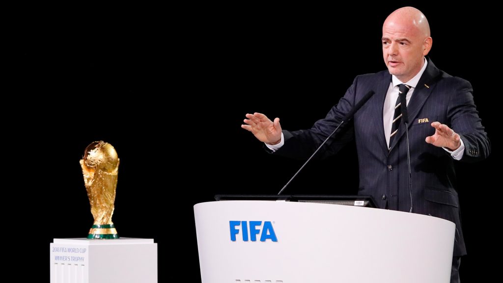 Gianni Infantino speaks during an event