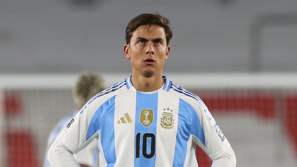 Paulo Dybala of Argentina looks at fans during a FIFA World Cup 2026 Qualifier match between Argentina and Chile