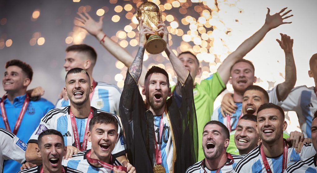 Lionel Messi lifting the World Cup