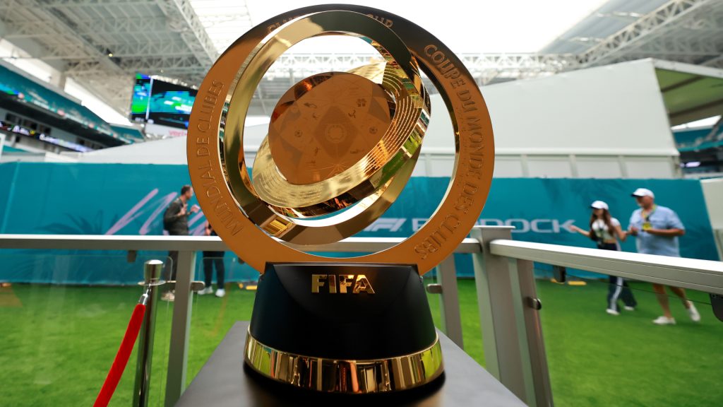 The FIFA World Cup Trophy on display during an event