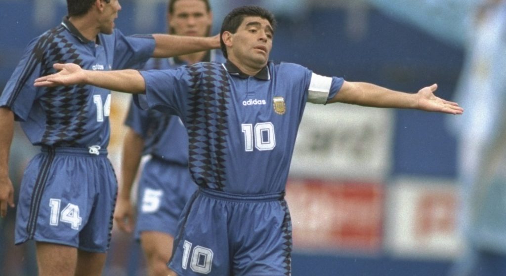Diego Armando Maradona plating the FIFA World Cup in 1994