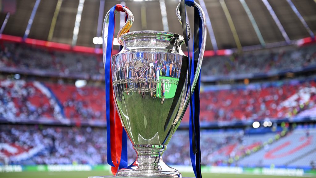 A detailed view of the UEFA Champions League trophy