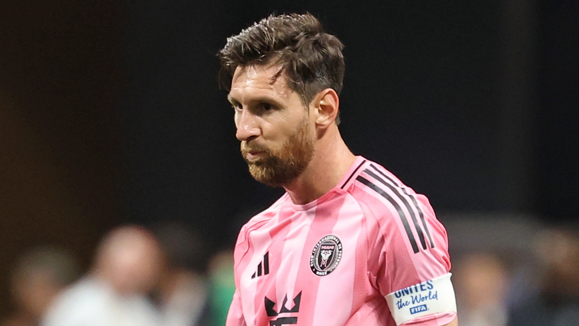 Lionel Messi #10 of Inter Miami CF reacts following the FIFA Club World Cup 2025 round of 16 match between Paris Saint-Germain and Inter Miami CF at Mercedes-Benz Stadium on June 29, 2025 in Atlanta, Georgia.