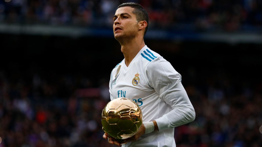 Cristiano Ronaldo showing his fifth Ballon d'Or