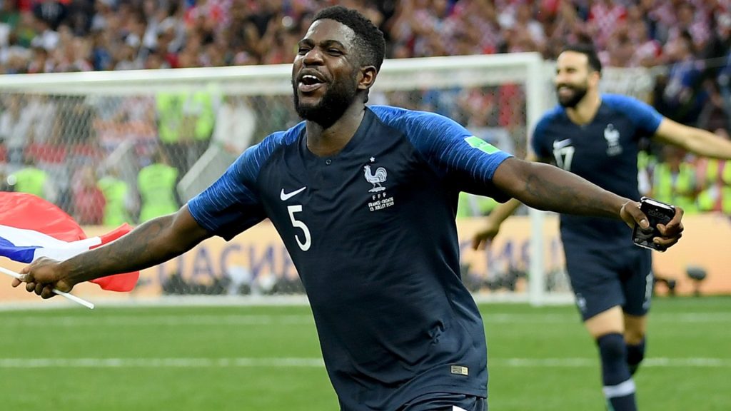 Samuel Umtiti celebrating the FIFA World Cup 2018 victory with France