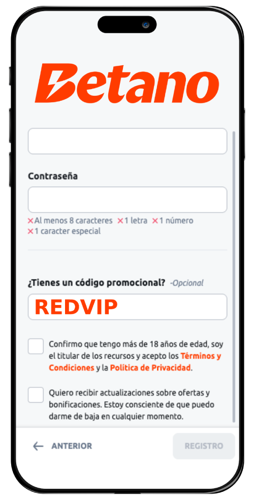 Rgistro en Betano Chile